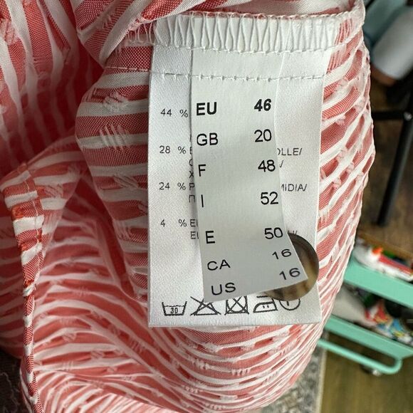 Jorli Red & White Asymmetrical Button Shirt Seersucker Lagenlook Tunic Size 16 - Picture 10 of 10